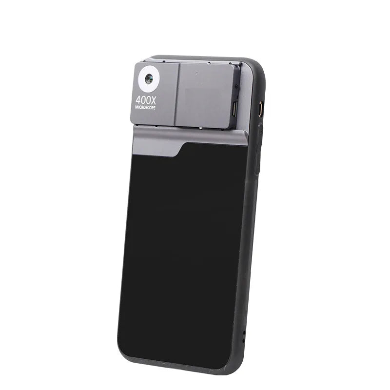 Black silver aluminium alloy mobile phone microscope lens with 400X magnification for iPhone models