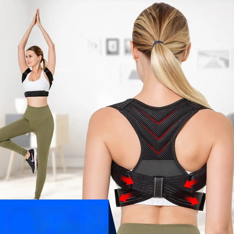Black anti-humpback correction belt for posture support in sports and fitness activities