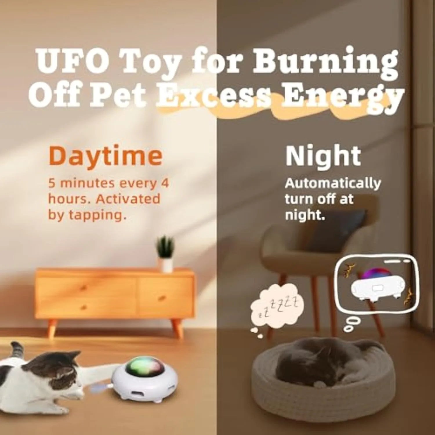 White automatic interactive cat toy with feathers and cleaning ring for indoor cats