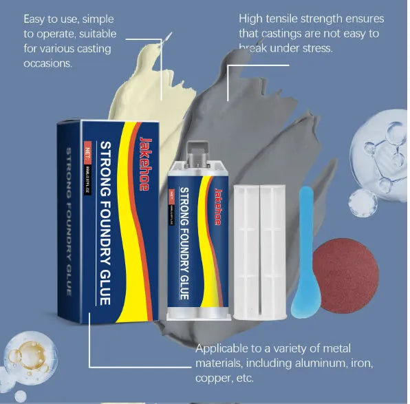 85ml metal casting glue kit with epoxy adhesive, push rod, scraper, and sandpaper for metal repairs