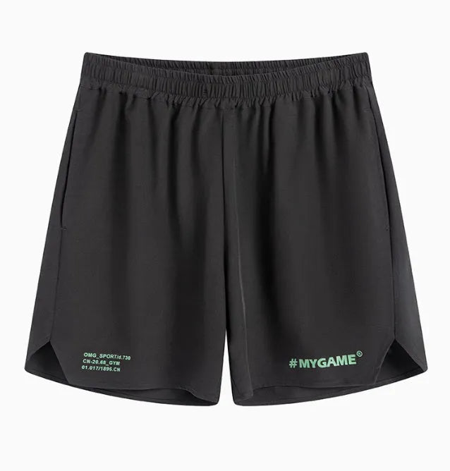 Men's grey quick-dry fitness shorts with high elasticity for summer training workouts.