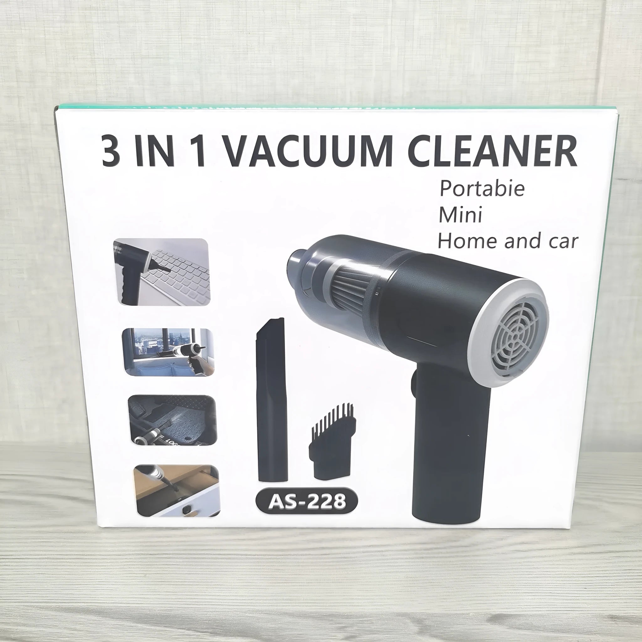 Multifunctional handheld car cleaner in black ABS body with transparent PS cover for car interior detailing