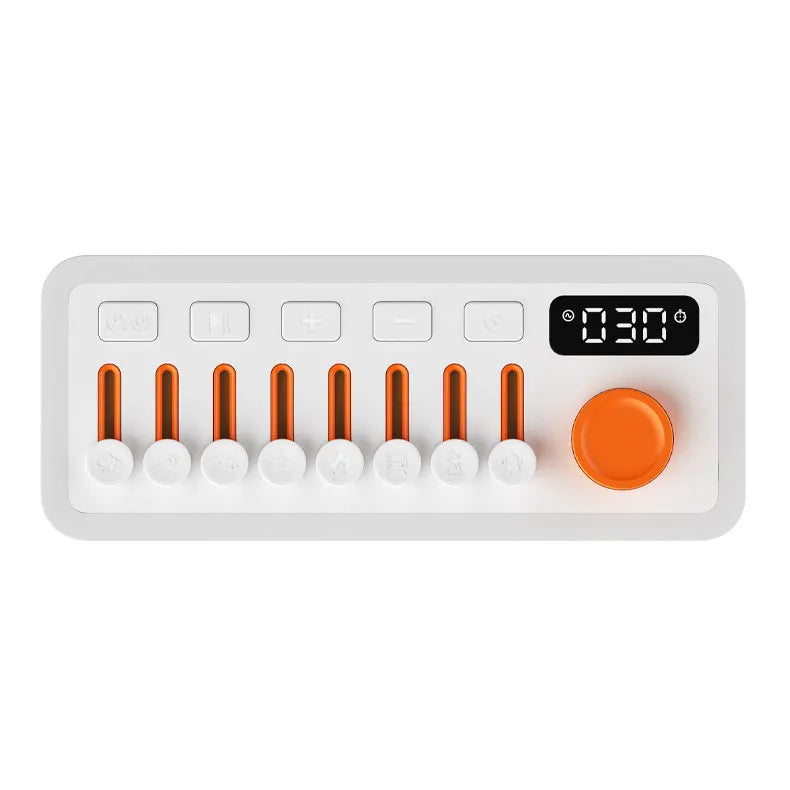 White smart sleep speaker night lamp with USB power, 2600 mAh battery, 180 x 73 x 80 mm, alarm clock and RGB light