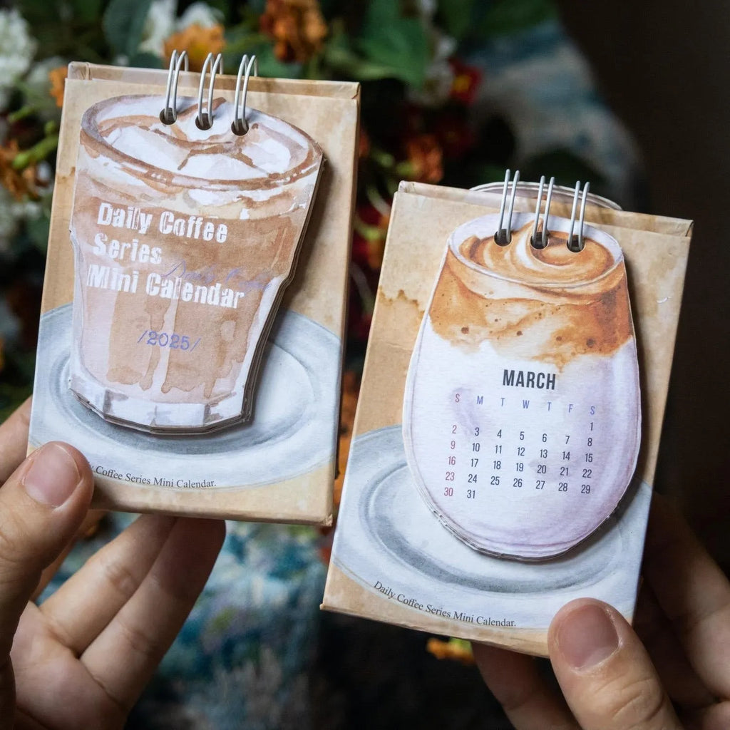 2025 mini desk calendar showing Coffee Time design with simple modern styling