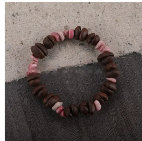 Handmade coffee bean bracelet for women, unisex geometry shape, 16mm size, real coffee beans