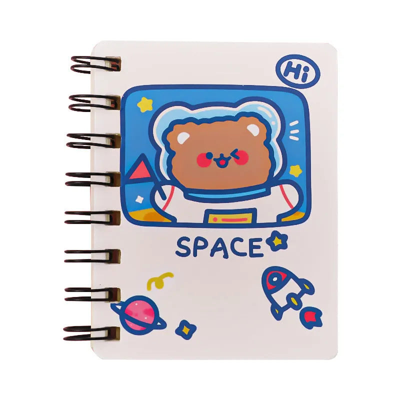Astronaut series pocket notebook in 10.5cm by 8cm size, showing cover options: Astronaut Bear, Planet Teddy, Space Cat, UFO.