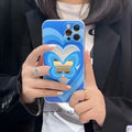 Silicone TPU phone case with butterfly stand for iPhone, solid colour back cover in blue, pink or purple