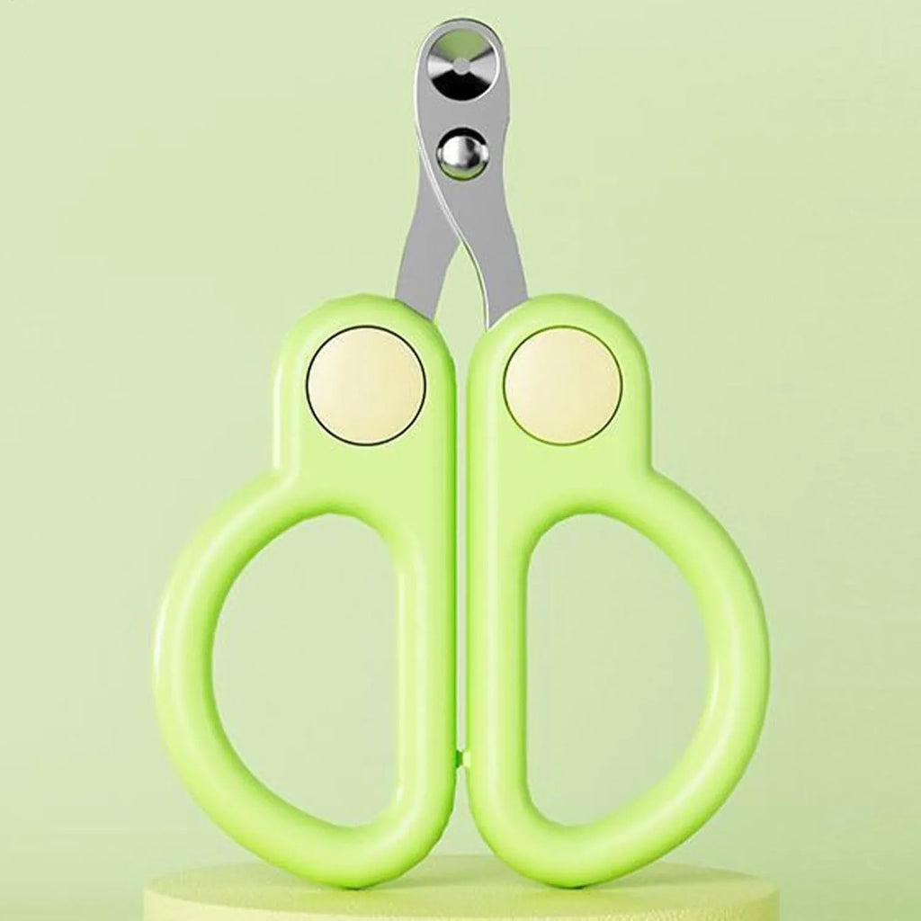 Cat nail clippers with round hole design and ergonomic handles in green colour