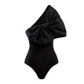 Black and white tube top bow one-piece swimsuit for women, solid colour, high elasticity, with wrap skirt option