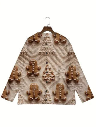 Loose fit digital printed polyester top with lapel collar available in multiple sizes