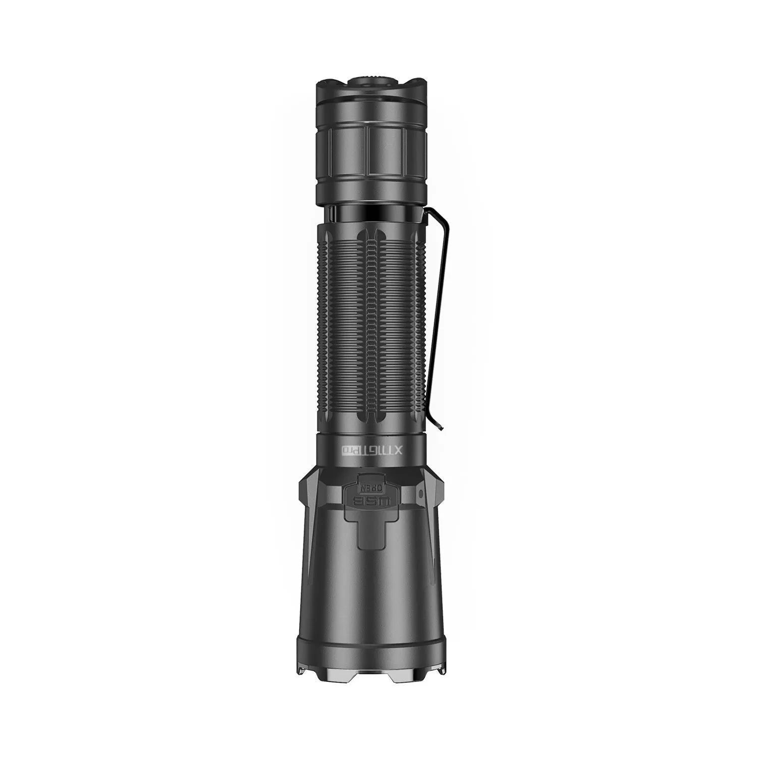Black tactical flashlight XT11GT PRO with aluminium alloy body and accessories