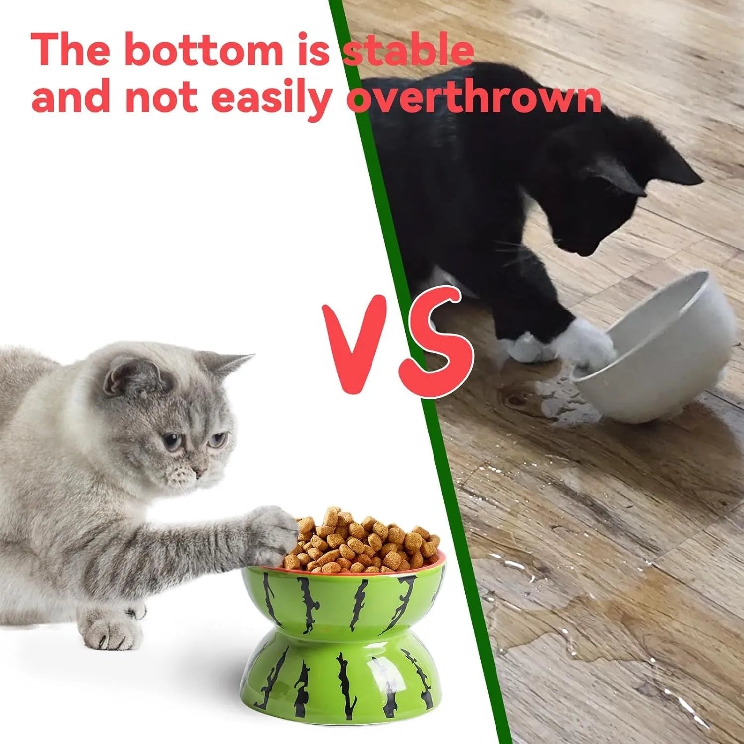 Ceramic raised cat bowl with tilted design in orange colour, showing slip-resistant base and elevated feeding height