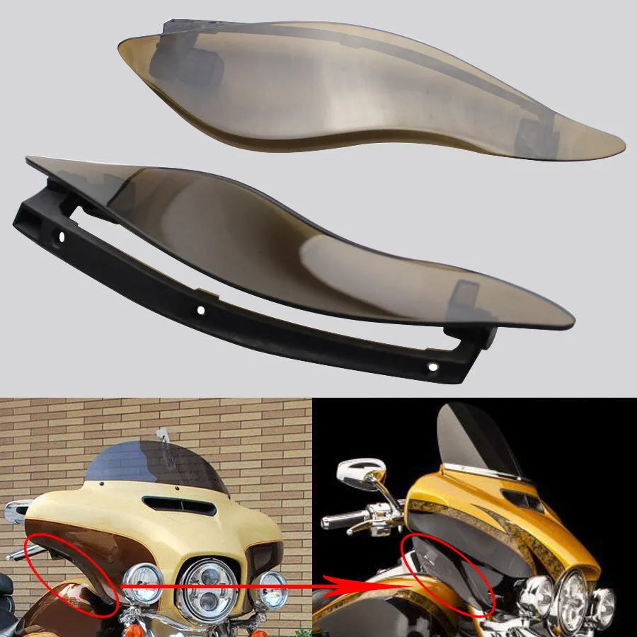 Harley Davidson trike windshield side wing accessories in black and smoked colours