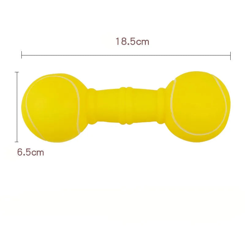 Brown football dumbbell shaped PVC dog squeaky toy on white background