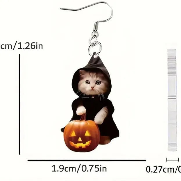 Handmade acrylic cat earrings in a flat creative Christmas style for women, one pair