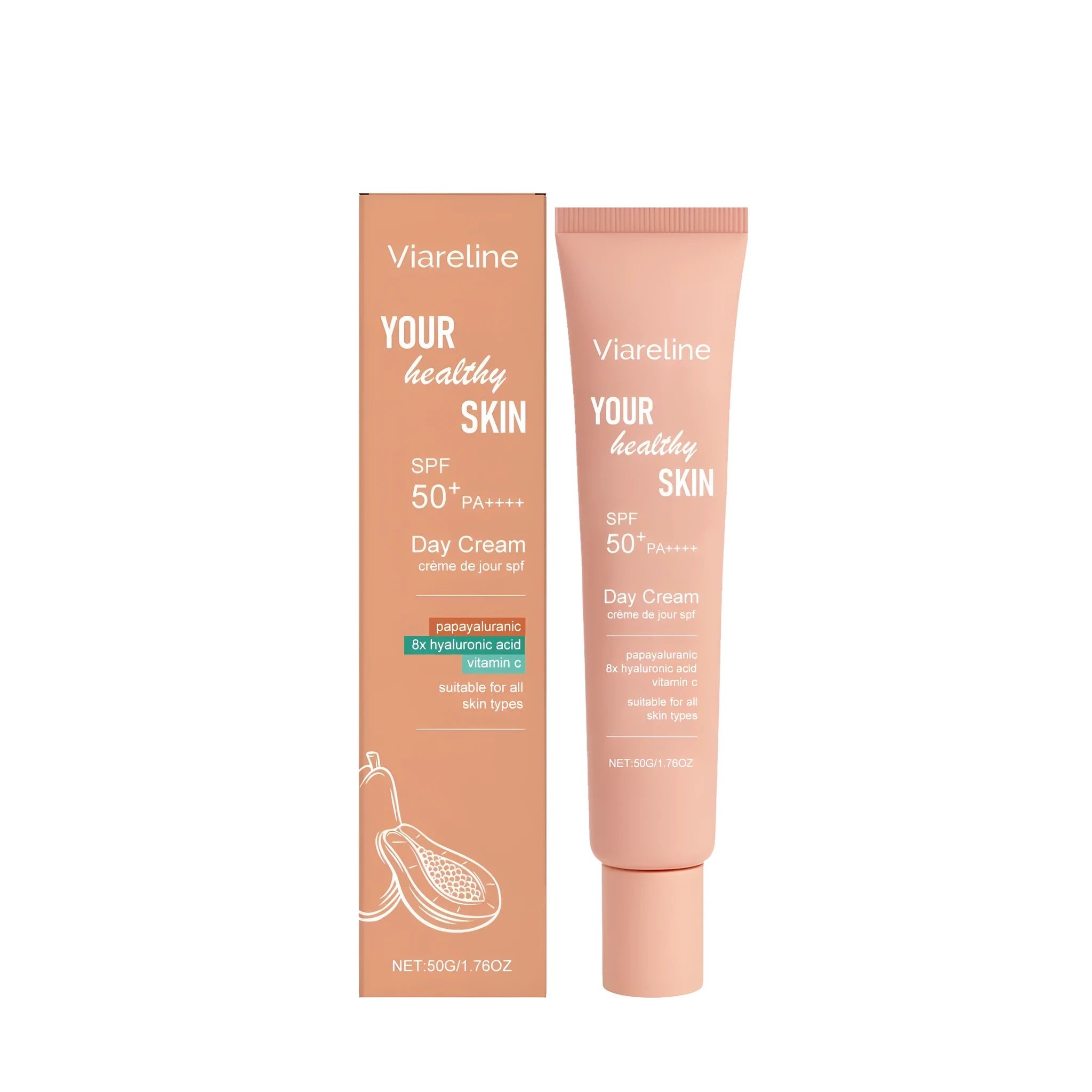 50g lightweight moisturising sunscreen tube with titanium dioxide and vitamin C