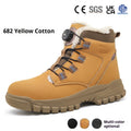 Men's leather anti-smash and puncture-resistant safety work boots in black, grey and yellow colours