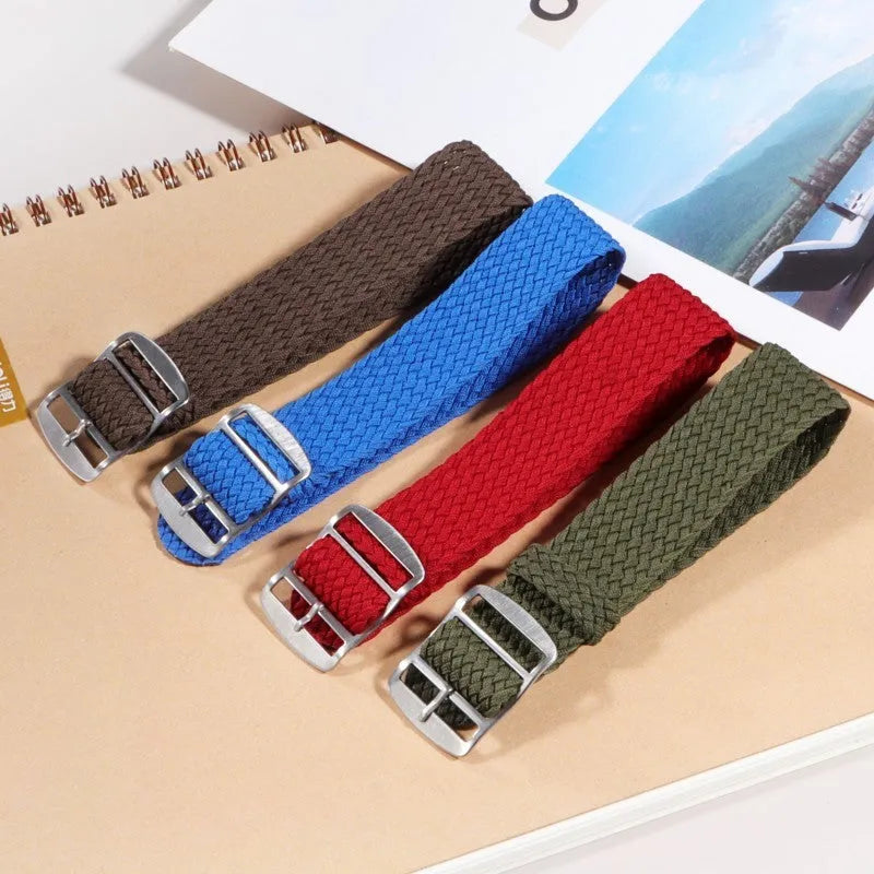 Woven nylon watchband in multiple colour options, 14-22mm width, with spring bar attachment
