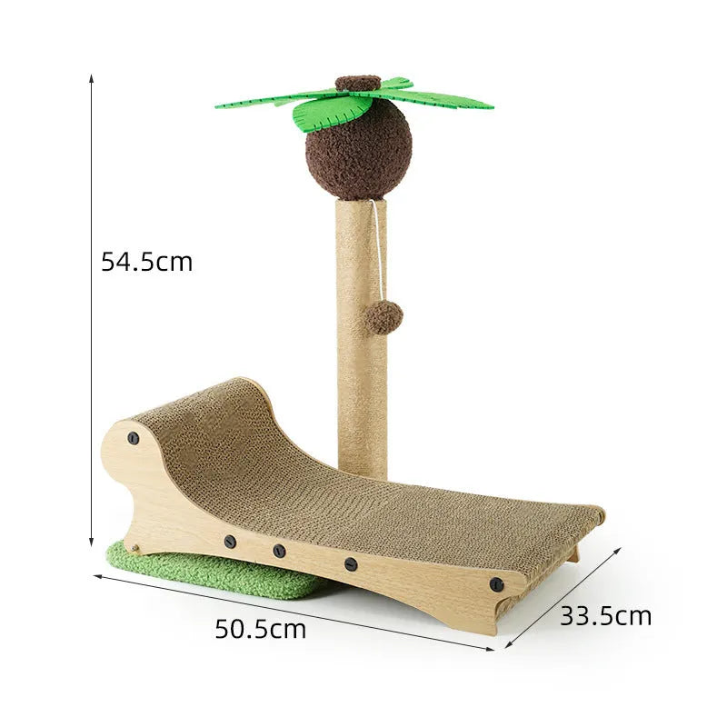 Wooden beach chair shaped cat climbing frame with a hemp mat scratch board and chamfered column.