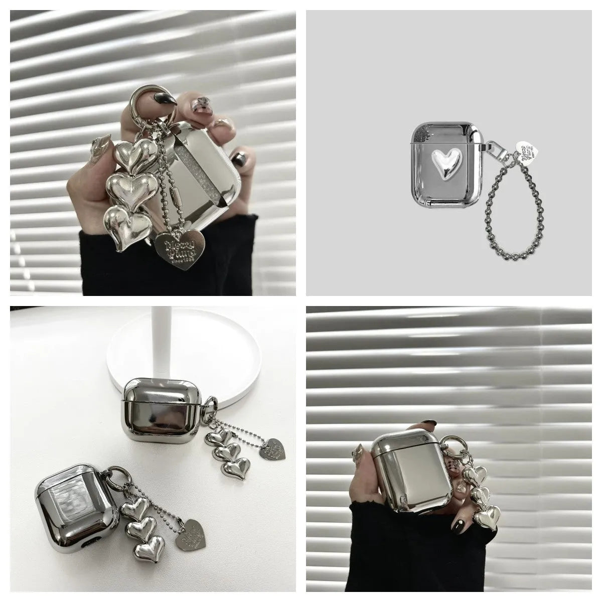 Electroplated solid colour TPU headphone case with heart pendant decoration and chain, for AirPods Pro and iPhone 12.