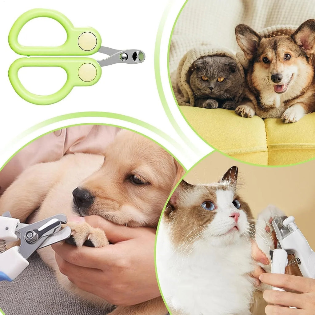 Cat nail clippers with round hole design and ergonomic handles in green colour