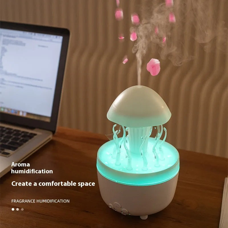 Rotating water drop aroma diffuser with colourful night light in column design showing marble finish option