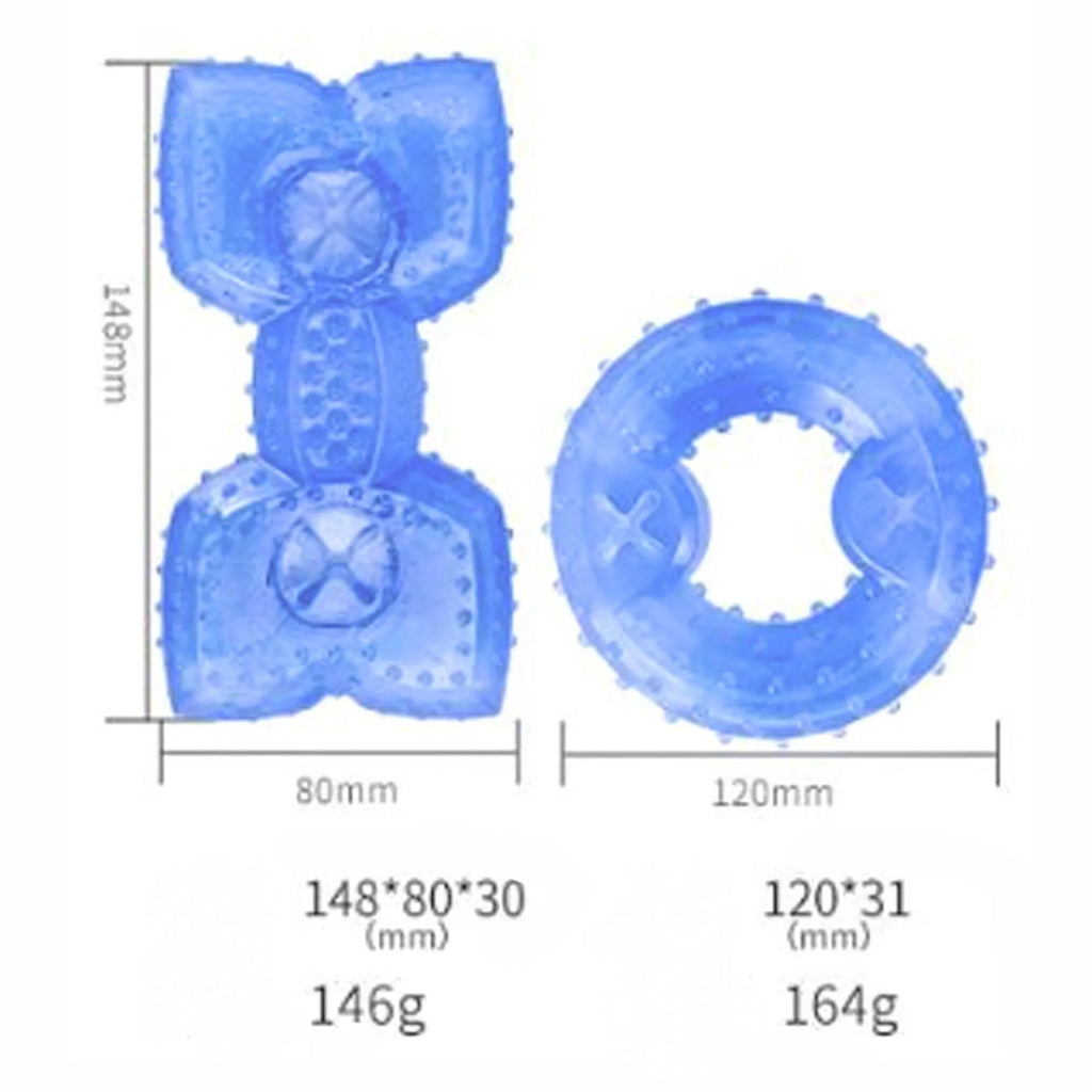 Freezable dog chew toy in bone and circle shapes, non-toxic with cooling water core