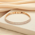 Women's geometric brass bracelet with zircon stones in rectangular design