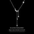 Tassel star moon necklace with copper cross chain, mixed gem inlay, drop pendant, silver white or yellow gold