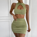 Women's light purple two-piece set with hollow vest and split skirt for summer office wear