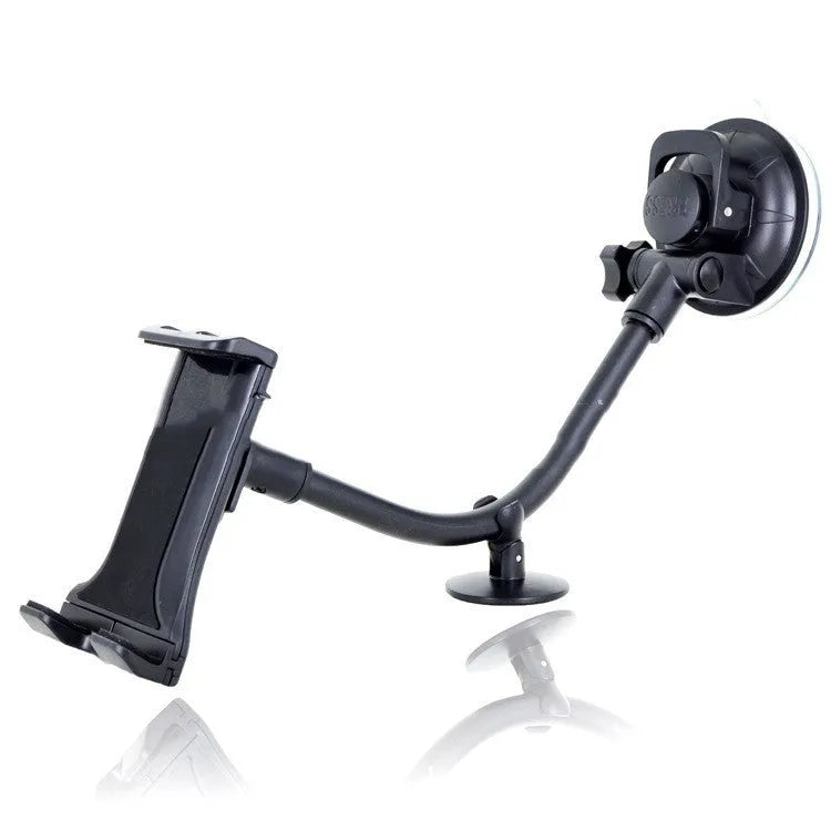Black vehicle-mounted lifting-type tablet bracket with long-rod suction cup for 4-12 inch devices.