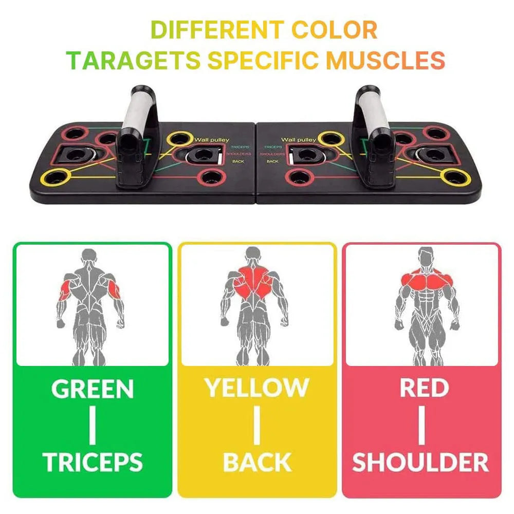 Multifunctional push-up folding board with pull rope combination bracket on a floor