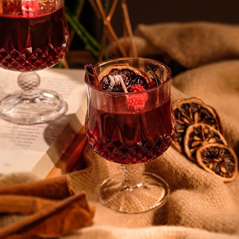 Glass wine goblet scented candle with crystal jelly wax and French mulled wine fragrance