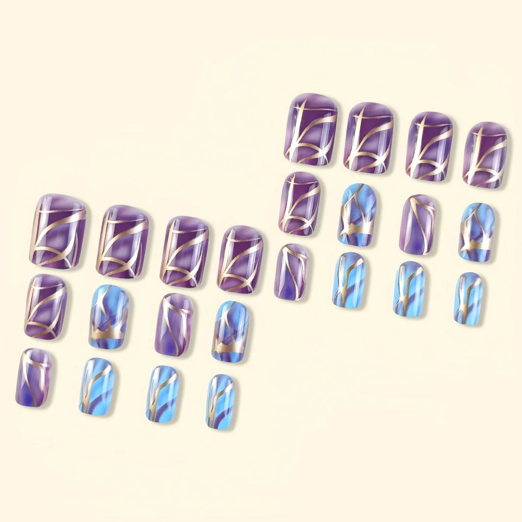 Medium-length purple striped nail stickers in European and American style
