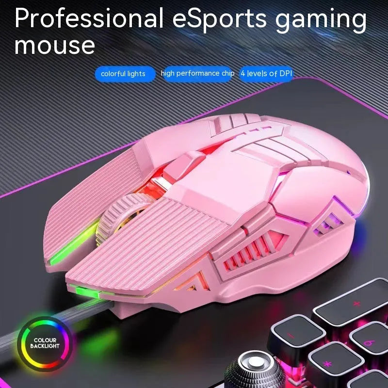 6D wired USB mouse in black, white, or pink, mute or audio version, 1.5m cable, 131x76x38mm