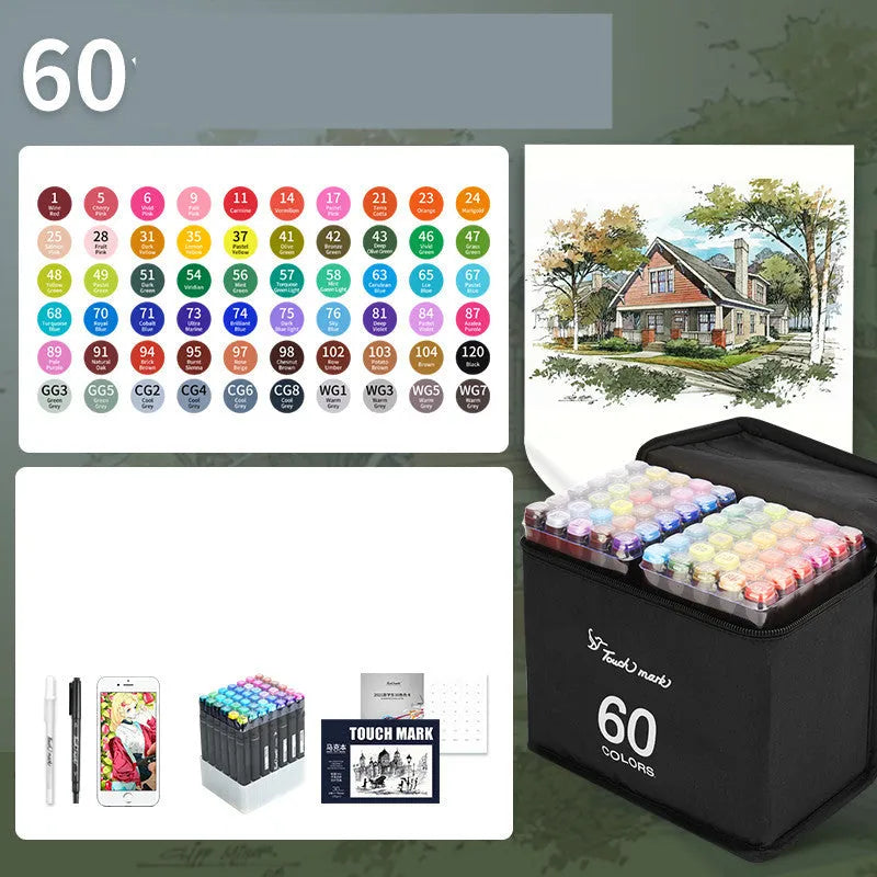 Children's watercolour pen set with 24 coloured pens laid flat showing caps and tips