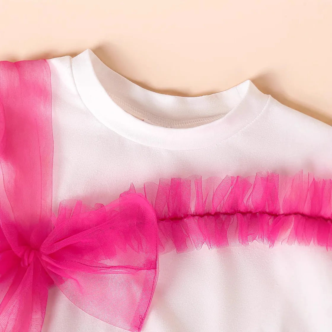 Rose red children's short-sleeved t-shirt, denim shorts, and belt set for girls ages 4Y to 7Y