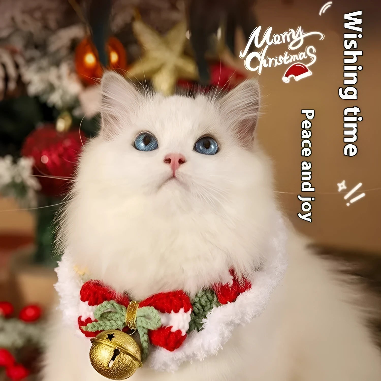 Christmas pet scarf with wool material and festive pattern for cat or dog winter wear