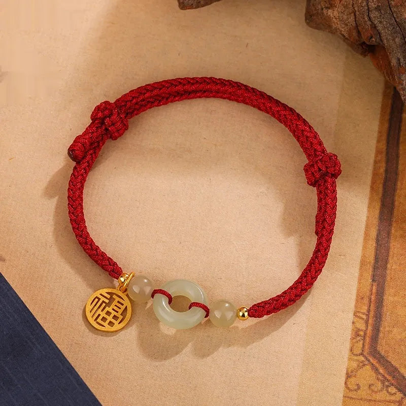 Hetian Jade peace buckle bracelet with adjustable strap in silver metal