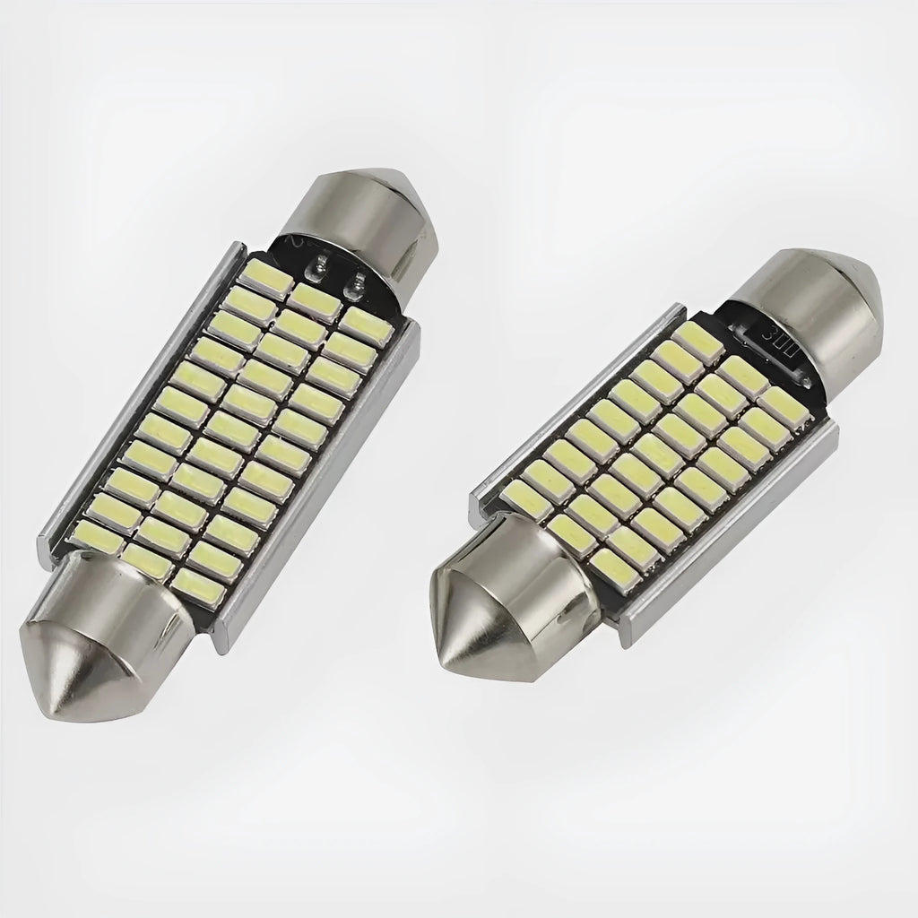Aluminium car roof reading light with double tip connectors and multiple LED chips.