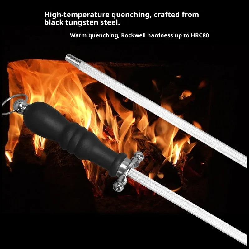 Household multi-functional kitchen sharpening steel with high carbon steel rod and handle