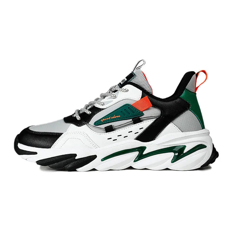 Men's PU leather casual shoes in green and orange colour options, simple style