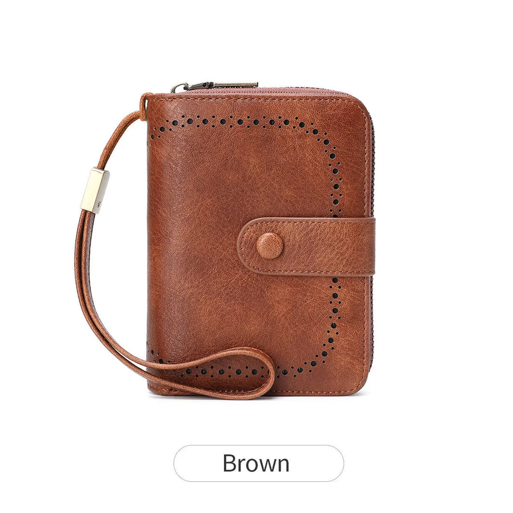 Leopard print multifunctional zipper wallet showing card slots and contrast stitching details