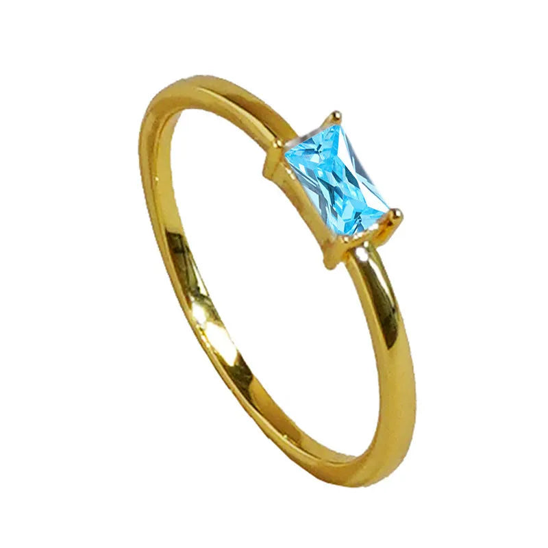 Sapphire blue zircon geometric bracelet ring for women on copper band.