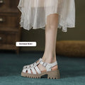 Women's closed toe platform hollow sandals with chunky heels and buckle fastening in black colour