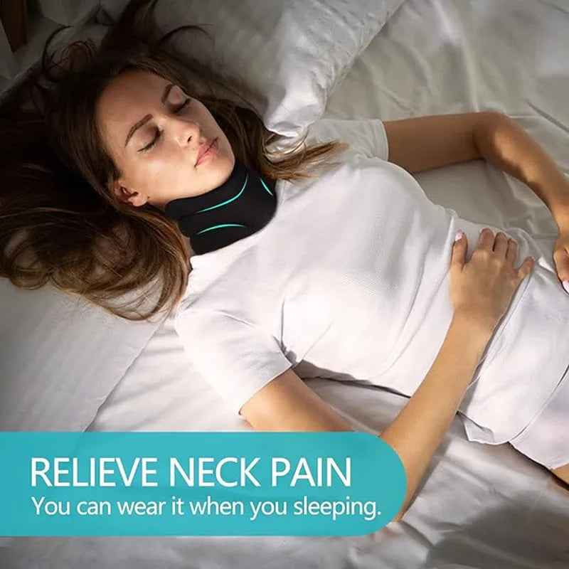 Black foam cervical collar neck brace with adjustable integrated fasteners, 40cm free size, for neck pain relief