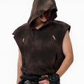 Khaki coloured short hood vest made of cotton fabric for teenagers, shown in size L.