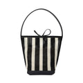 Black and white striped woven fabric women's shoulder bag with bucket shape