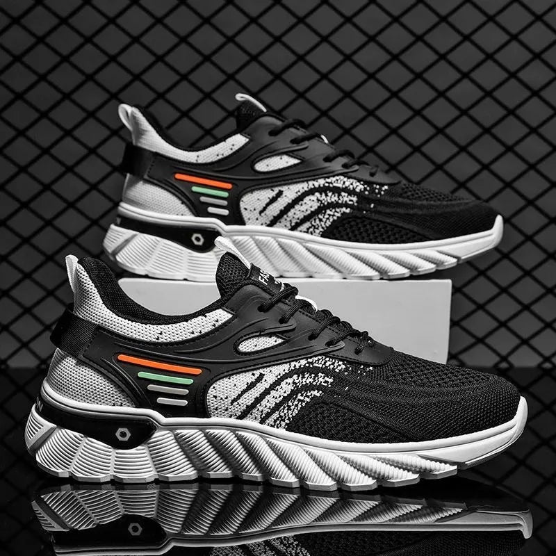 Men's white blue and black platform casual sports shoes with mesh upper and cross shoulder strap design