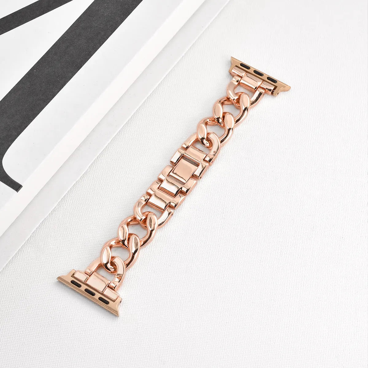 Denim pattern metal chain watch strap for Apple Watch in multiple colour options showing size variations